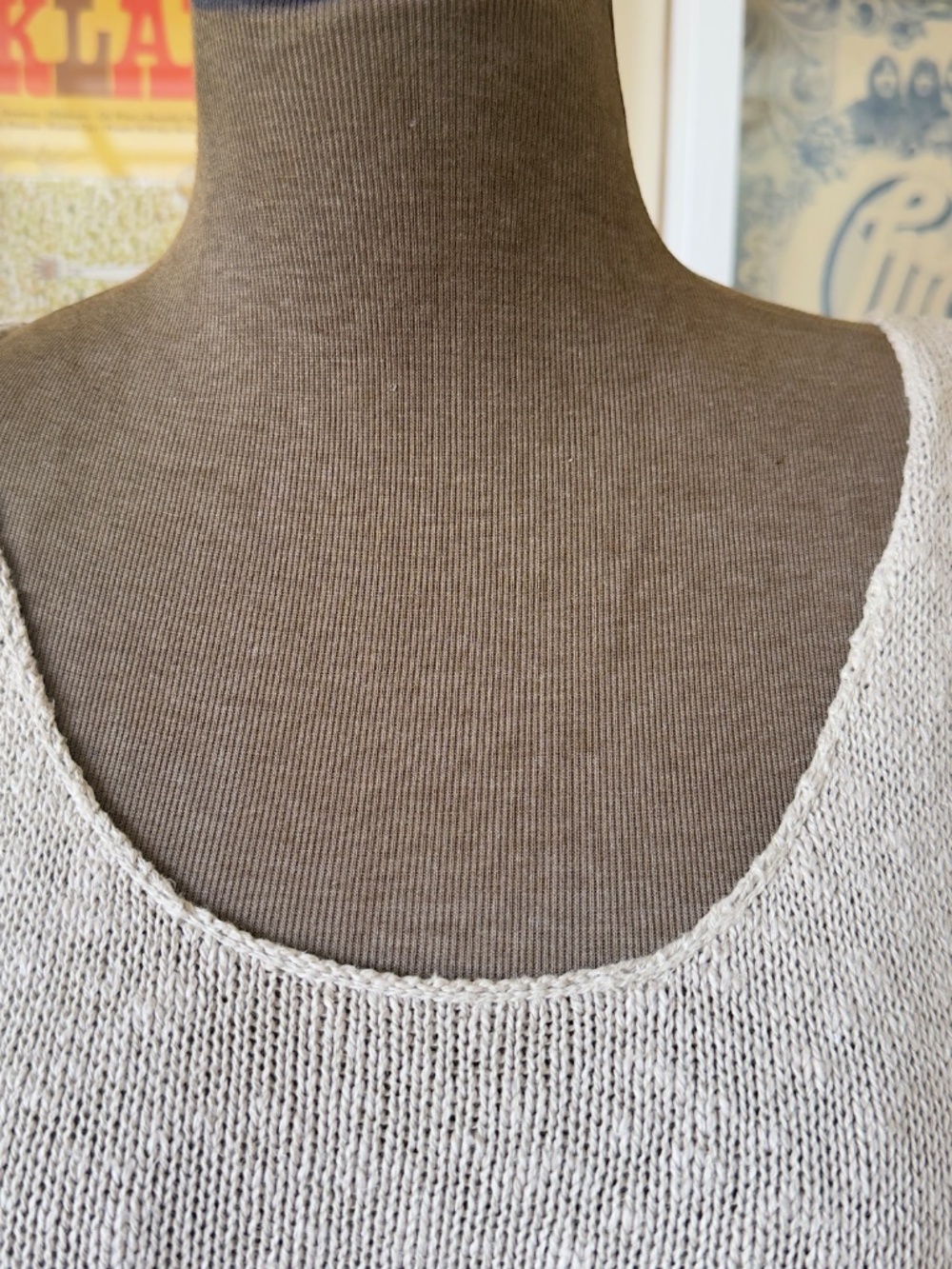 Vintage Oatmeal Knit Maxi Dress | Minimalist Sleeveless Sweater | 90s Coastal - Picture 5 of 8